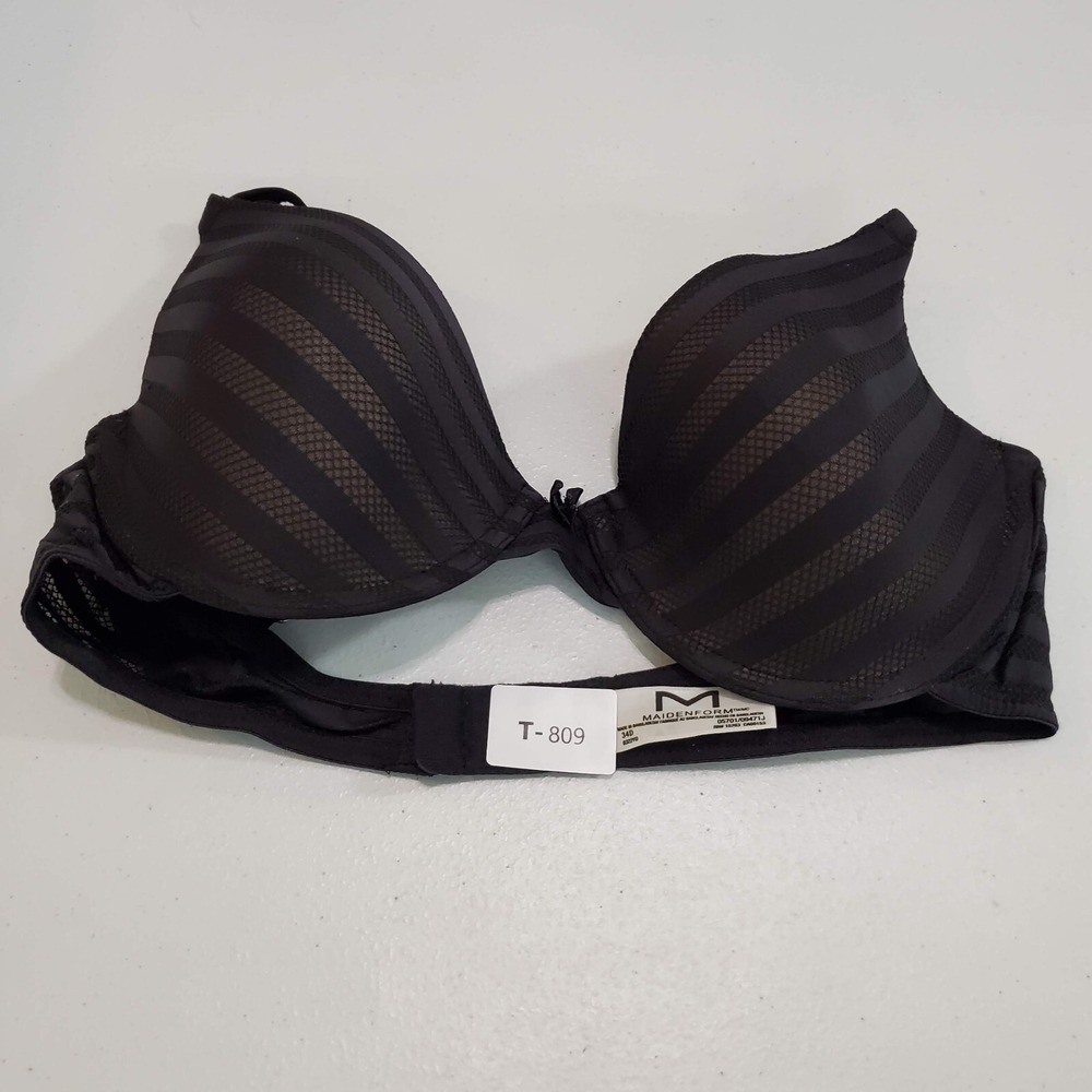Maidenform Women Bra 34D Black Striped Underwire Lightly Lined Adjustable Straps